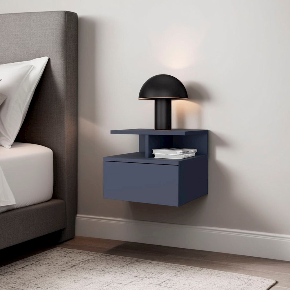 Healy Nightstand, 1 Drawer, 2 Shelves, Alby Blue. Picture 4