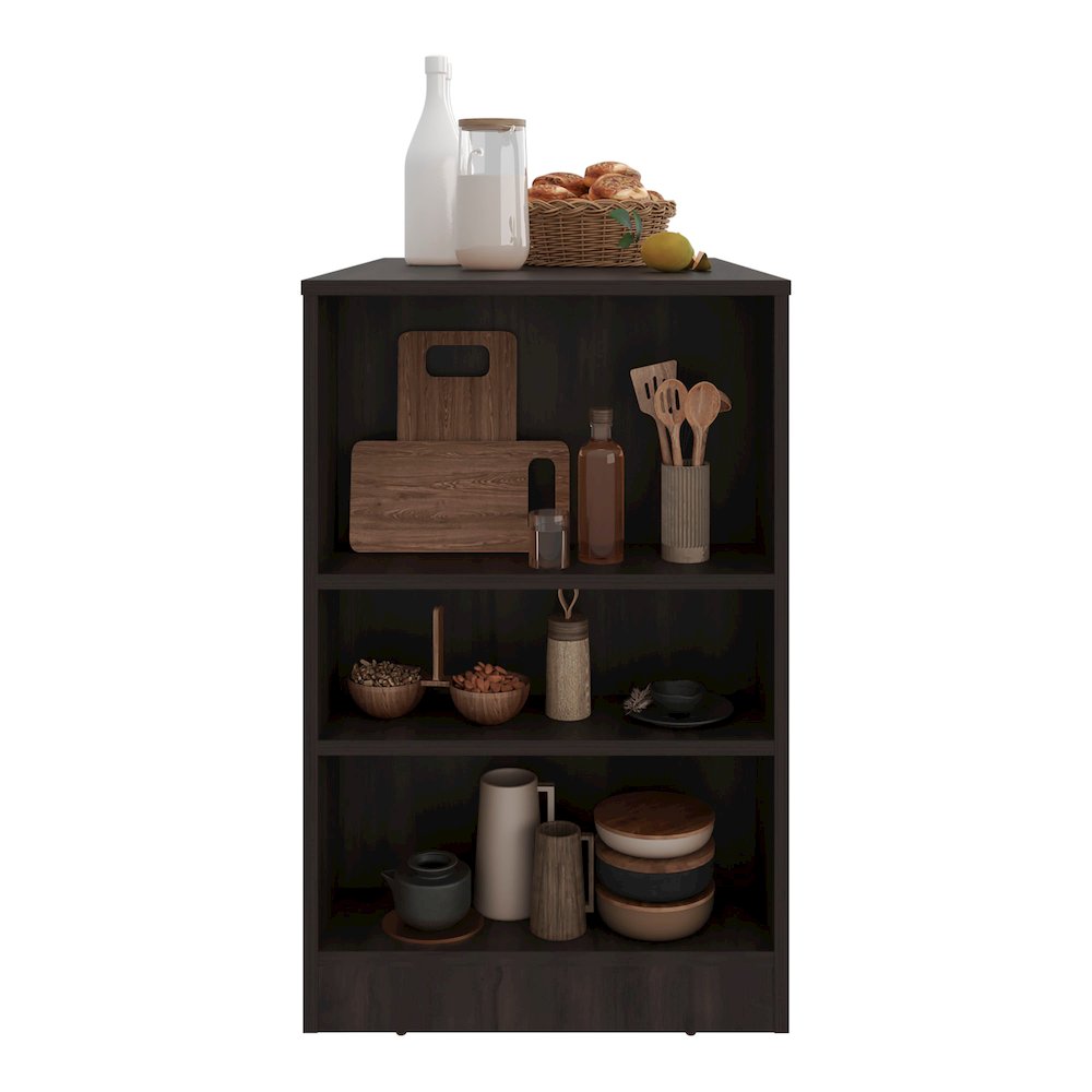 Lacour Kitchen Island, Kitchen Bar Table with 3-Side Shelves, Dark Walnut. Picture 6