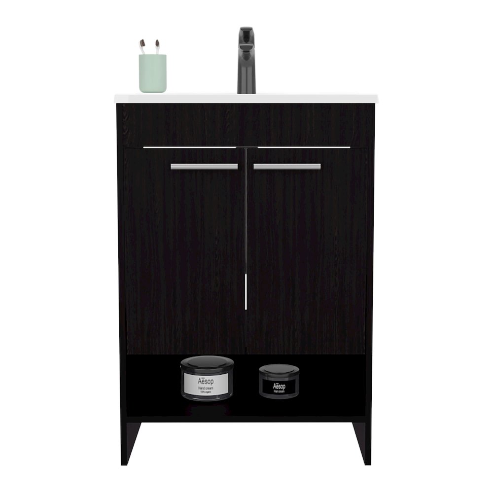 Polkton Bathroom Vanity, 2 Doors, 2 Shelves, Black Wengue. Picture 1