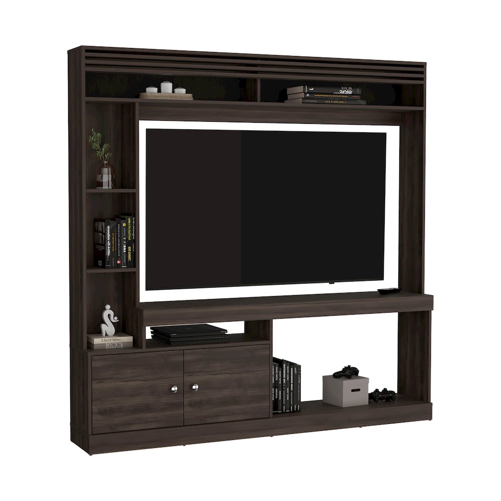 Oberlin Entertainment Center, 2 Doors, 6 Shelves, 65" TV Capacity, Walnut. Picture 3