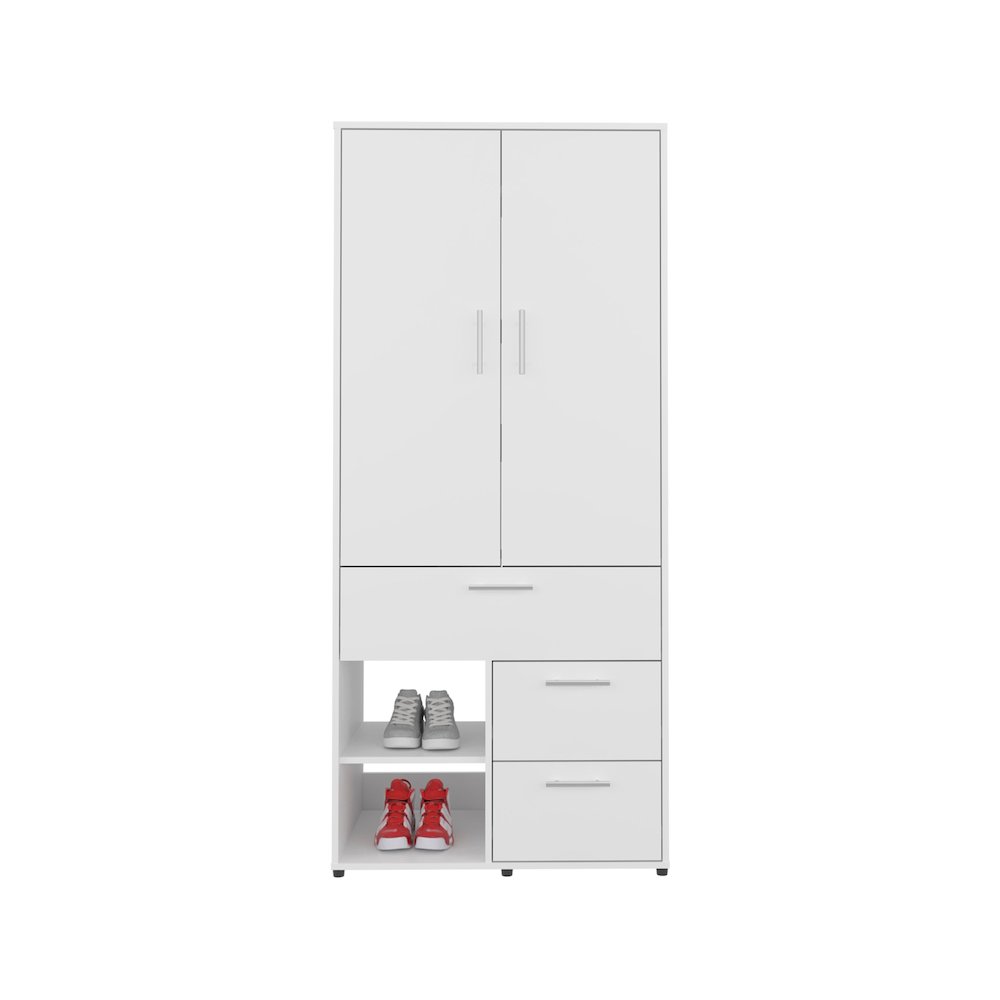 Riverdale Armoire, 2 Doors, 3 Drawers, 2 Shelves, 6 Legs, White. Picture 1