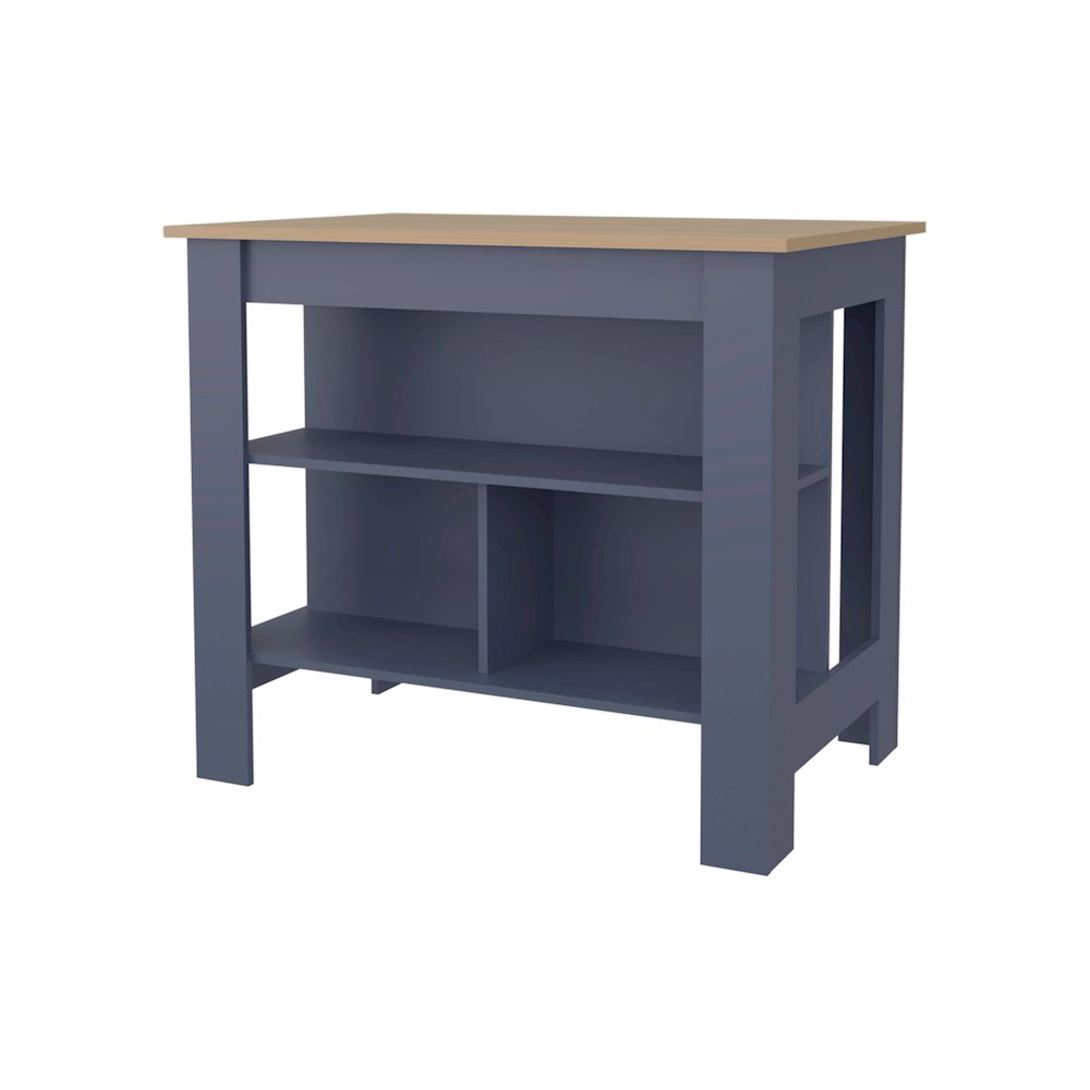 Manila Kitchen Island, 3 Shelves, Alby Blue / Natural Oak. Picture 1