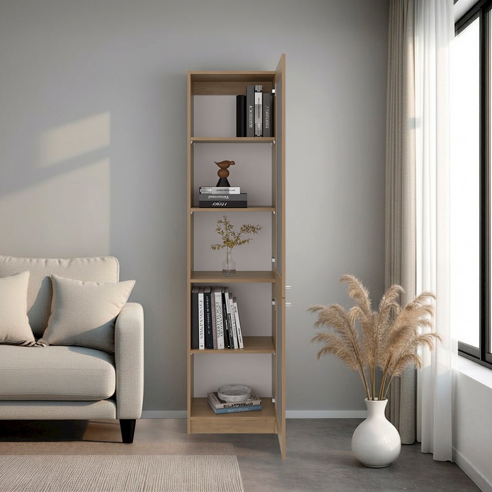 Tall Bookcase 71" H with 2 Fluted Panel Doors, Five Interior Shelves, Oak. Picture 2