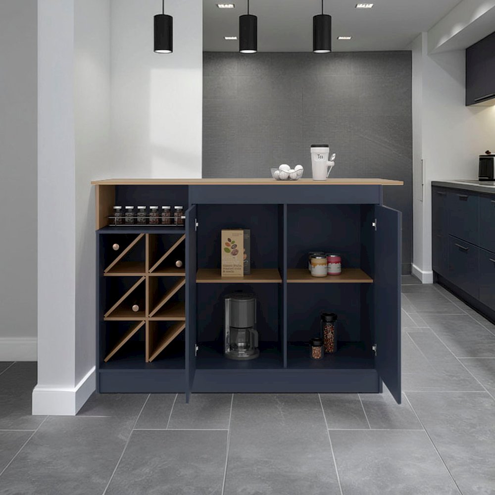 Harrell Kitchen Island, 2 Doors, 7 Shelves, Alby Blue / Natural Oak. Picture 2
