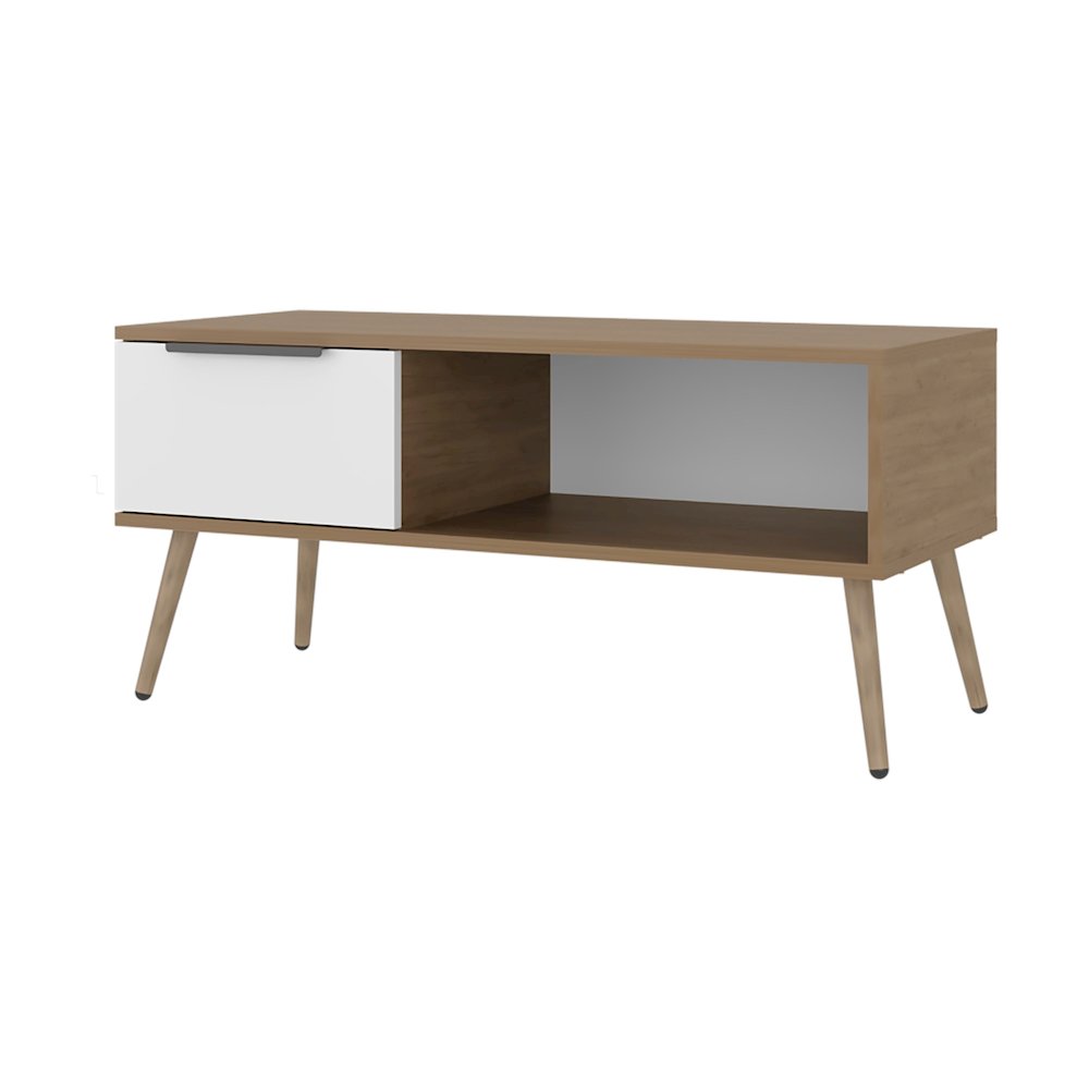 Basset Coffee Table, 1 Drawer, 1 Shelf, 4 Legs, Natural Oak / White. Picture 8