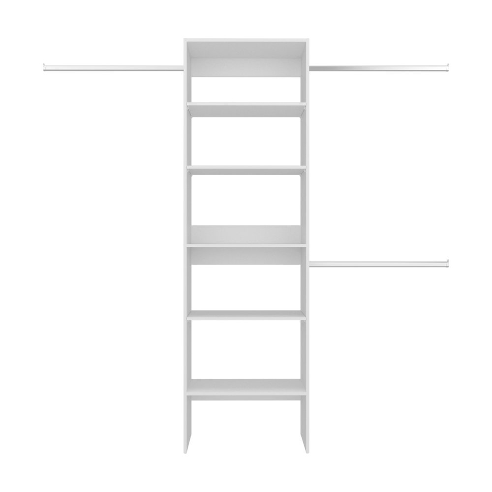 Modular Closet System with Open Shelves, Dual Hanging Rods, White. Picture 5