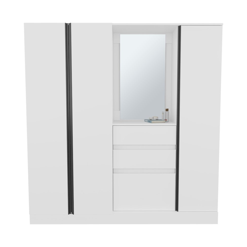 Deseret Armoire, 4 Doors, 2 Drawers, 5 Shelves, 1 Mirror, White. Picture 6