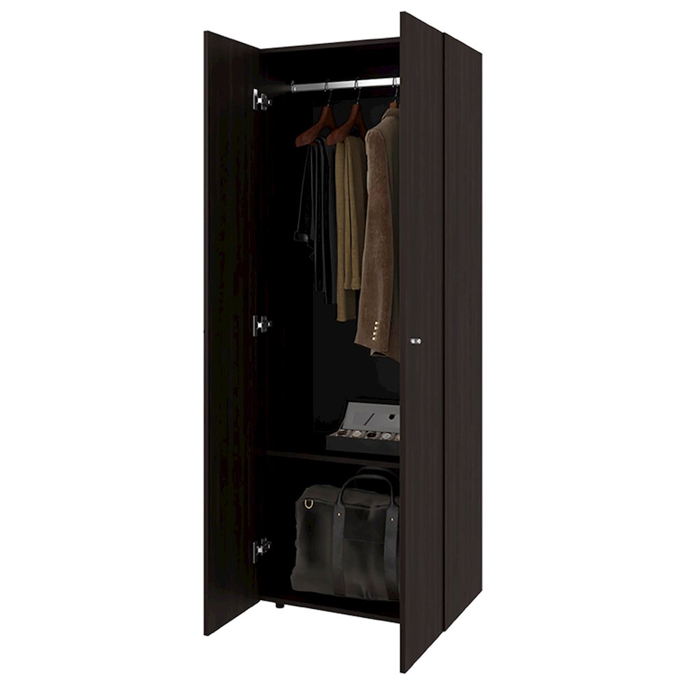 Lisle Armoire, 2 Doors, 2 Shelves, Walnut / Black Wengue. Picture 3