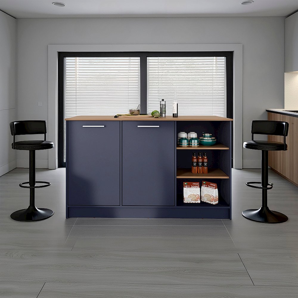 Gambell Kitchen Island, 2 Doors, 7 Shelves, Alby Blue / Natural Oak. Picture 4