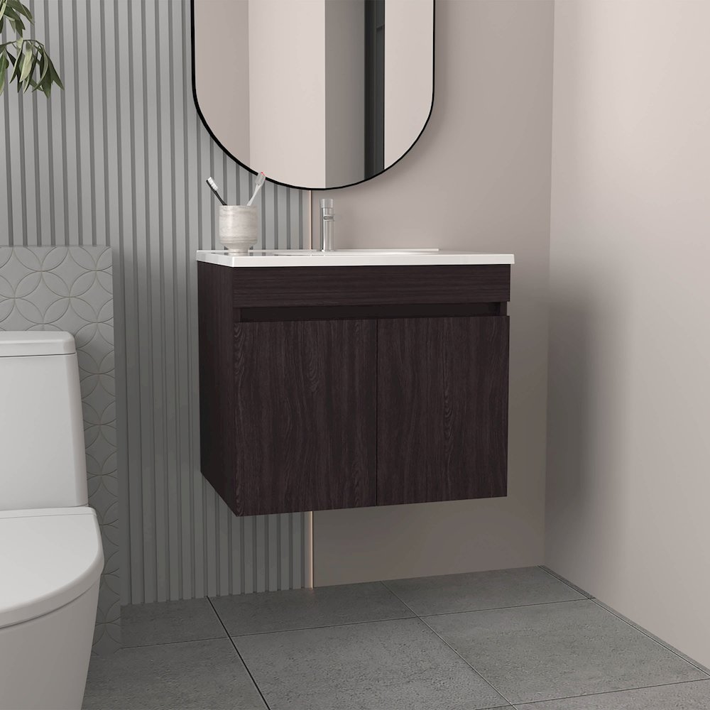 Tarentum Bathroom Vanity, 2 Doors, 2 Shelves, Black Wengue. Picture 4