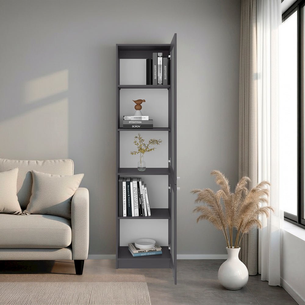Tall Bookcase 71" H with 2 Fluted Panel Doors and Five Interior Shelves. Picture 2