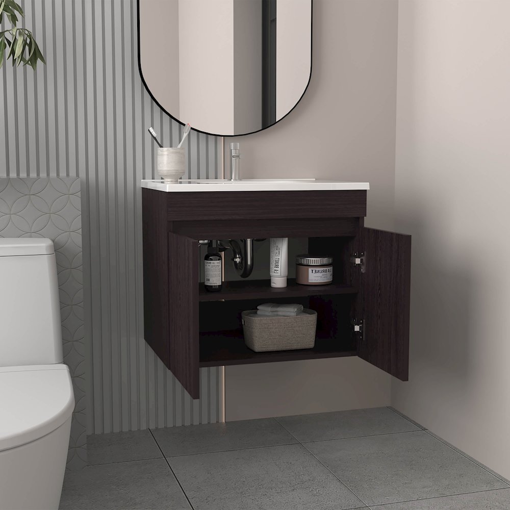 Tarentum Bathroom Vanity, 2 Doors, 2 Shelves, Black Wengue. Picture 5