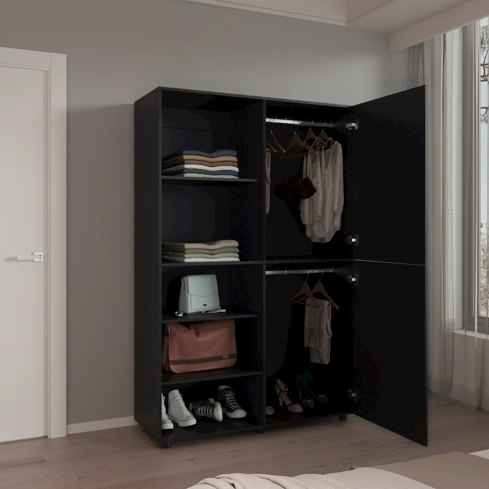 Brewster Wardrobe, 2 Doors, 6 Legs, 7 Shelves, Black Wengue. Picture 4