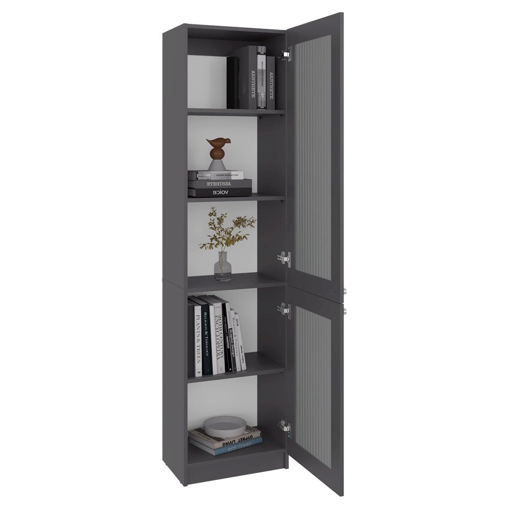 Tall Bookcase 71" H with 2 Fluted Panel Doors and Five Interior Shelves. Picture 8