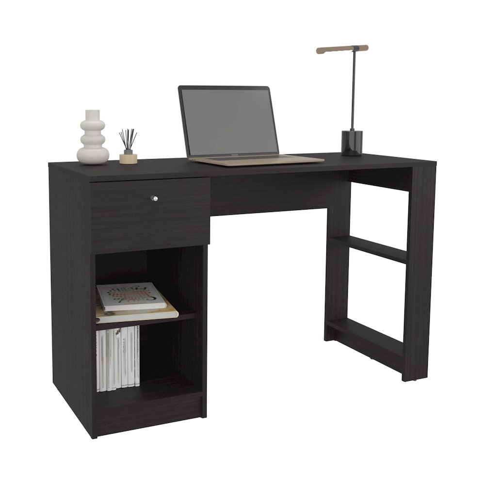 Tolsona Desk, 1 Drawer, 2 Shelves, Black. Picture 4