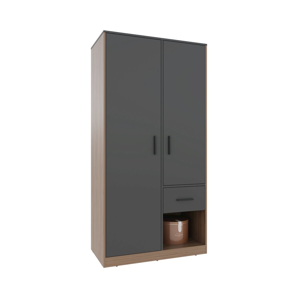 Wanship Armoire, 2 Doors, 1 Drawer, 2 Shelves, Matt Gray / Natural Oak. Picture 2