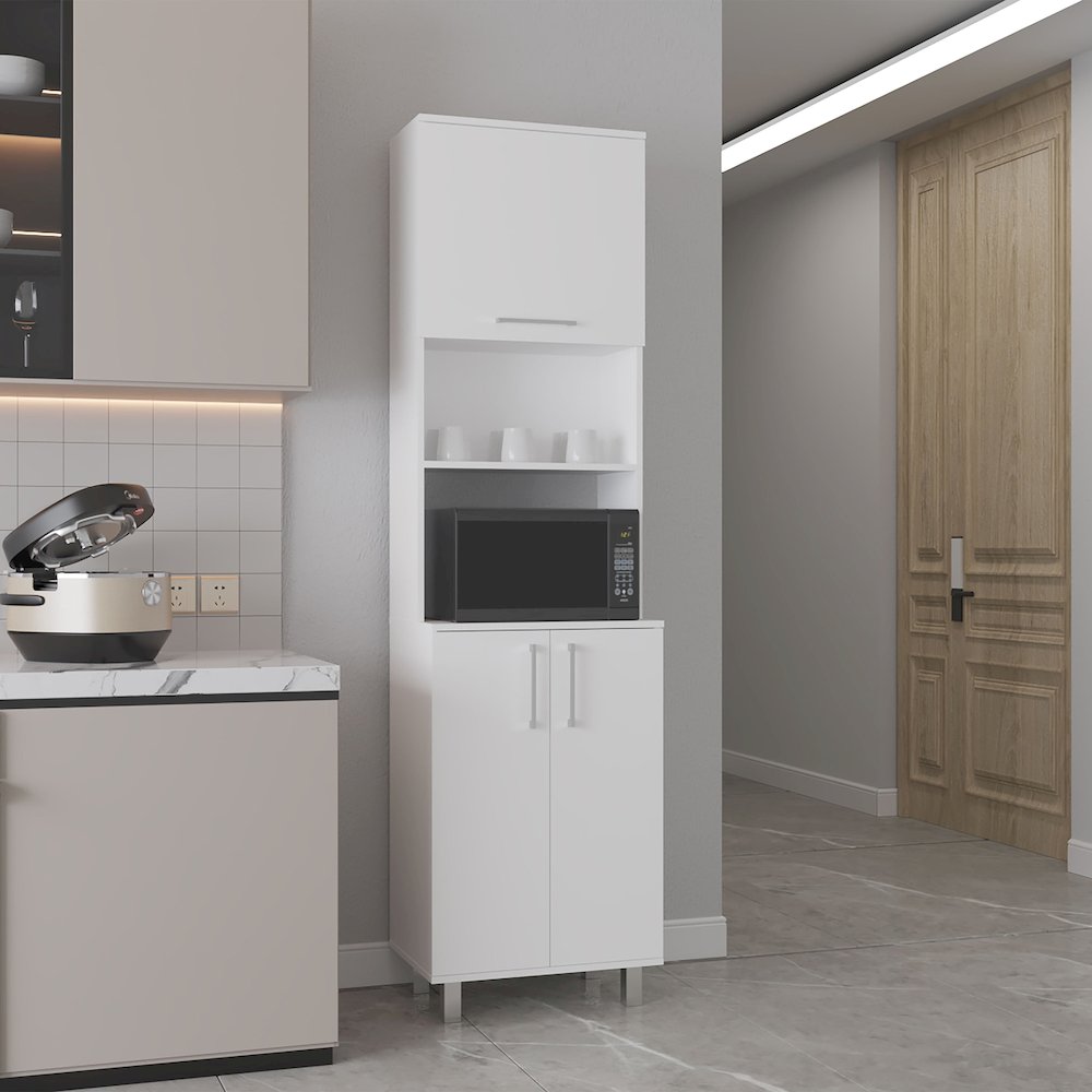 Maeser Kitchen Pantry, 3 Doors, 4 Legs, 5 Shelves, White. Picture 4