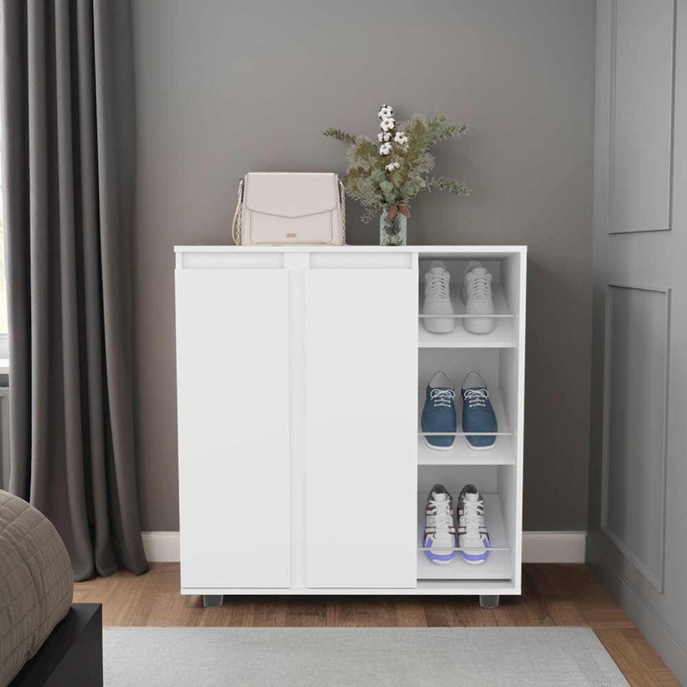 Flippin Shoe Rack, 2 Doors, 7 Shelves, White. Picture 4