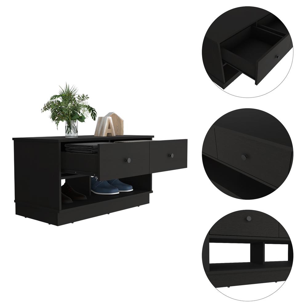 DEPOT E-SHOP Uranus Storage Bench-Two Drawers, Two Open Shelves-Black, For Bedroom. Picture 2