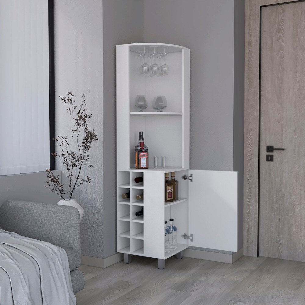 Morocco Corner Bar Single Door Cabinet Two Shelves, Ten Built-in Wine Rack. Picture 7
