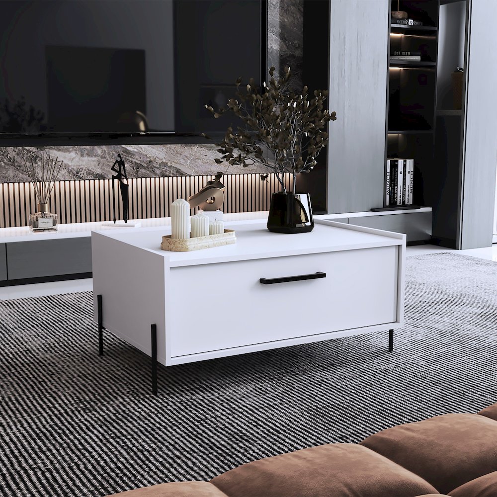 Juneau Coffee Table, 1 shelf, 4 legs, White. Picture 6