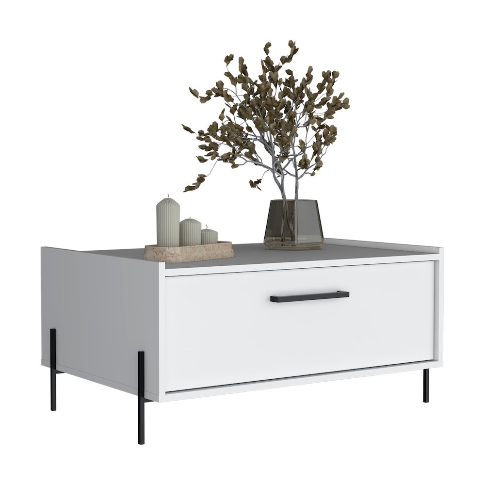 Juneau Coffee Table, 1 shelf, 4 legs, White. Picture 5