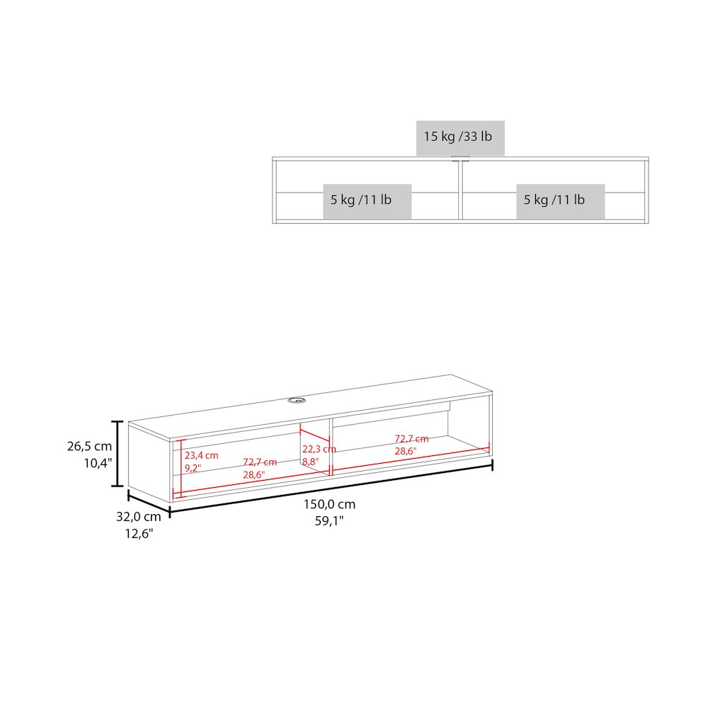 Lakes TV Stand with 2 Shelves, White. Picture 4