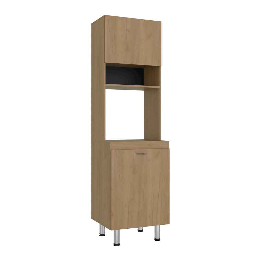 Kitchen Pantry with Microwave Space, Four Shelves, Closed Storage, Natural Oak. Picture 7