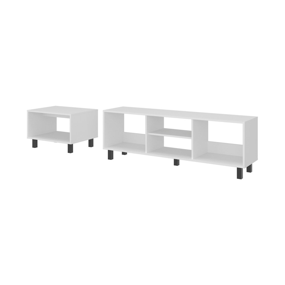 2 Piece Living Room Set, Streamlined with TV Stand and Coffee Table, White. Picture 6
