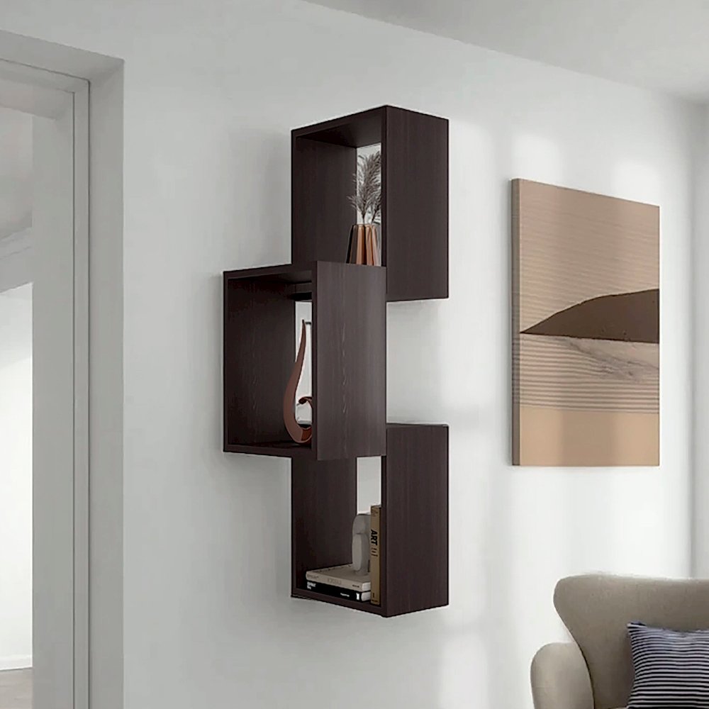 Olean Wall Shelf, 3 Shelves, Black Wengue. Picture 5