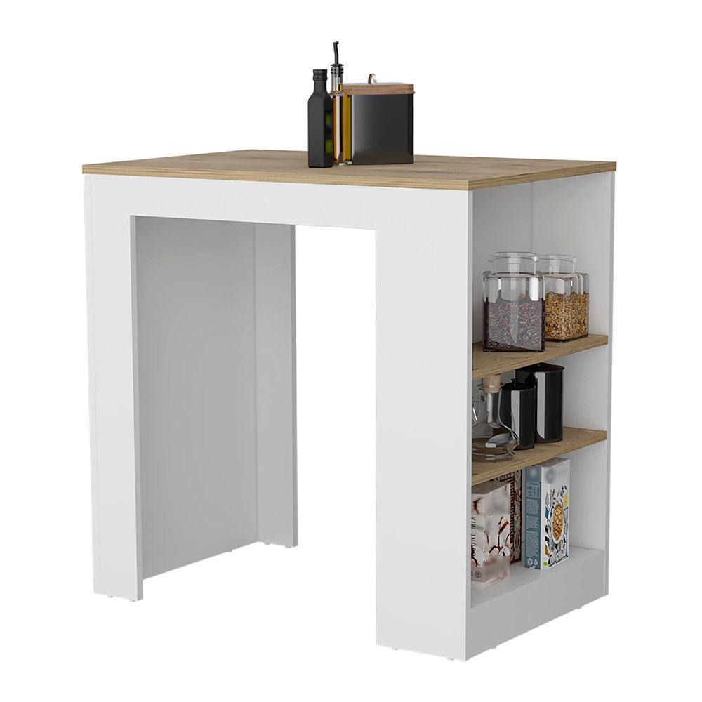 Kitchen Island, Kitchen Bar Table with 3-Side Shelves, White / Macadamia. Picture 3