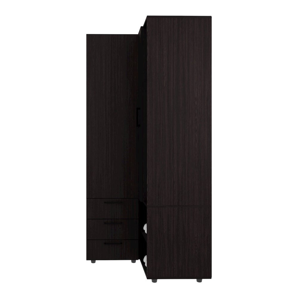 Granger Armoire, 1 Door, 3 Drawers, 7 Shelves, 10 Legs, Black Wengue. Picture 6