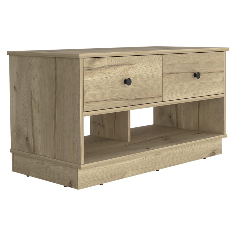DEPOT E-SHOP Uranus Storage Bench-Two Drawers, Two Open Shelves- Light Oak, For Bedroom. Picture 1
