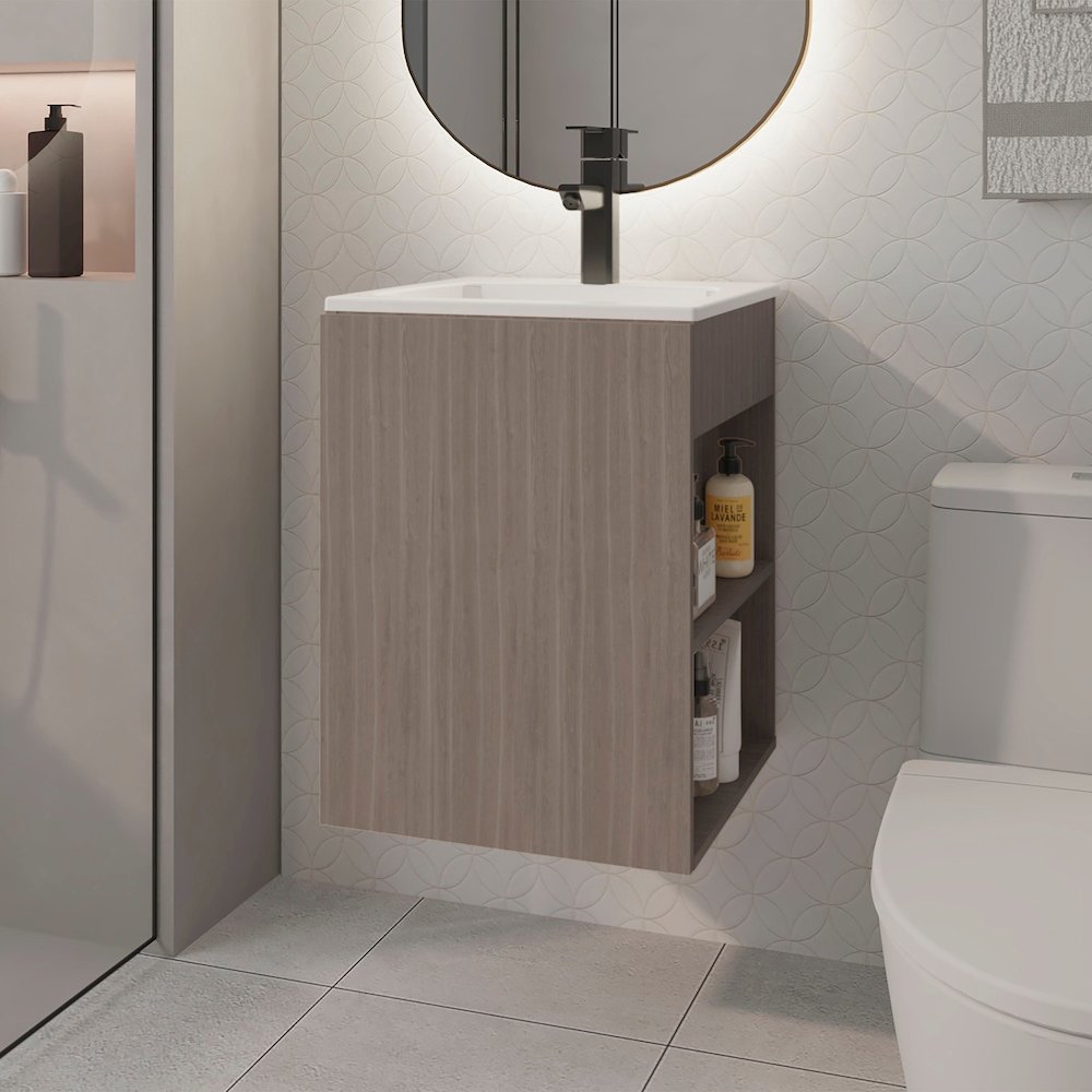 Froid Bathroom Vanity, 1 Door, 3 shelves, Smokey Oak. Picture 4