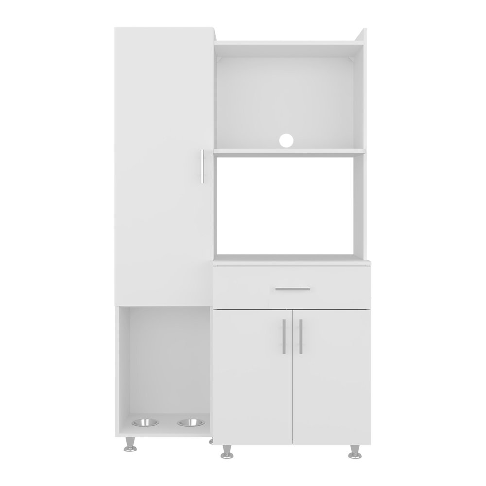 Kitchen Storage Cabinet with 6 Shelves, Storage Drawer, Microwave Space, White. Picture 3