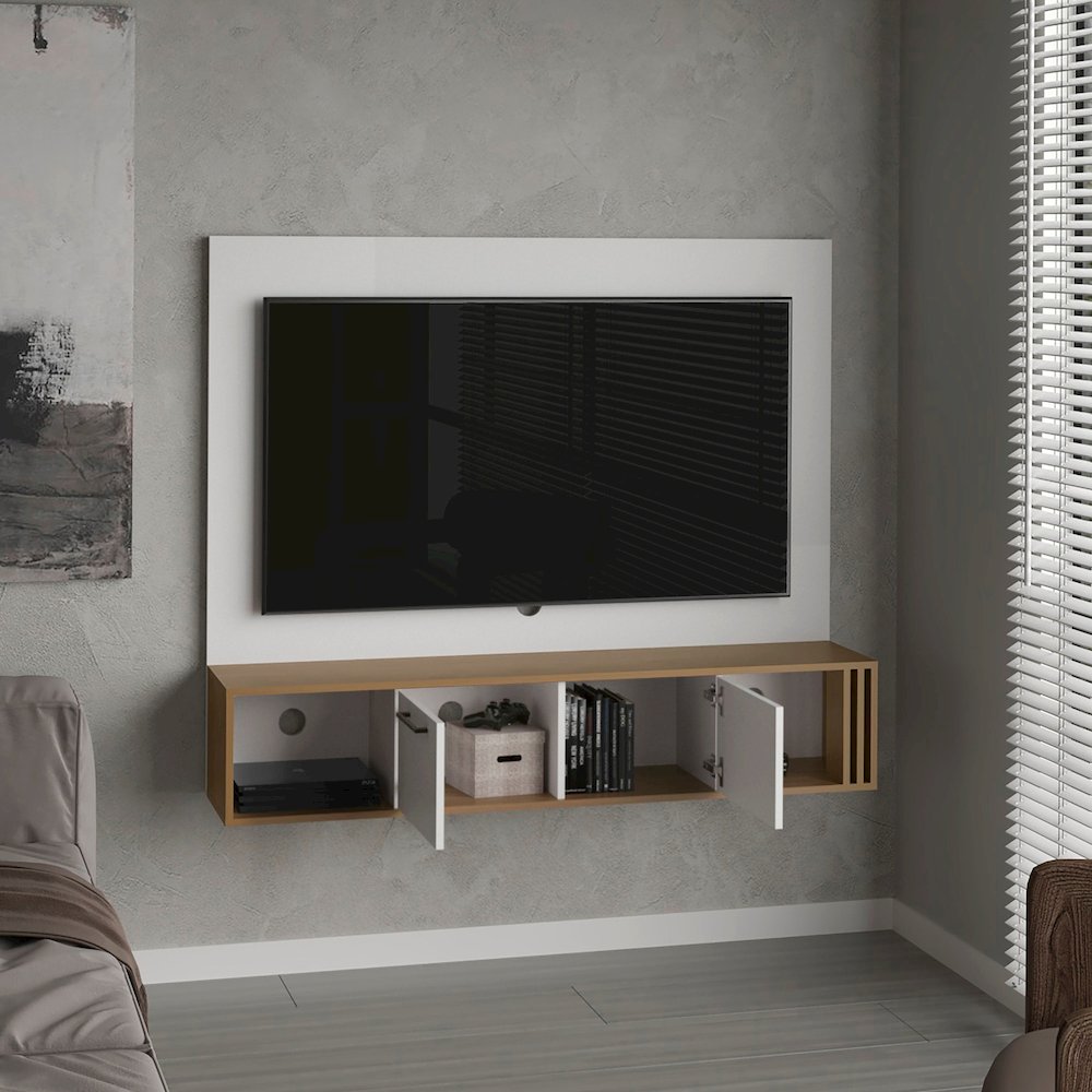 Nuremberg Entertainment Center, 2 Doors, 2 Shelves, White/Natural Oak. Picture 5