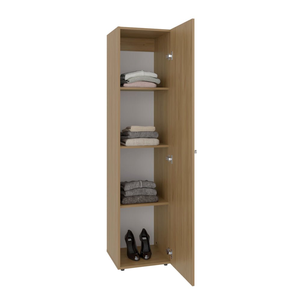1 Door Wardrobe 67" H with Mirror and Vertical Storage Design, Natural Oak. Picture 8