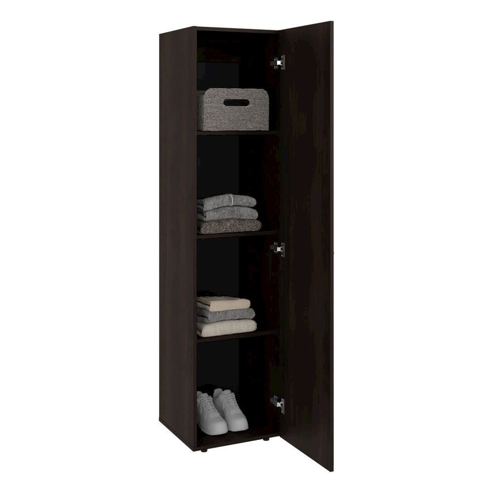 Kotlik 1 Door Wardrobe 67" H with Vertical Storage and Four Shelves, Dark Walnut. Picture 8