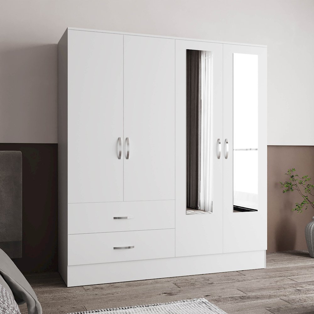 Gangi 160 Armoire, 4-door wardrobe , Two Mirrors, Metal Hardware, White. Picture 3
