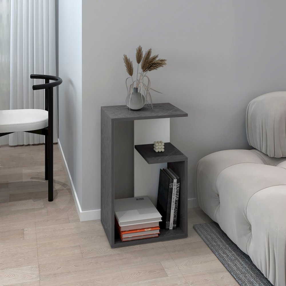 Stebbins Side Table, 2 Shelves, Onyx / White. Picture 5