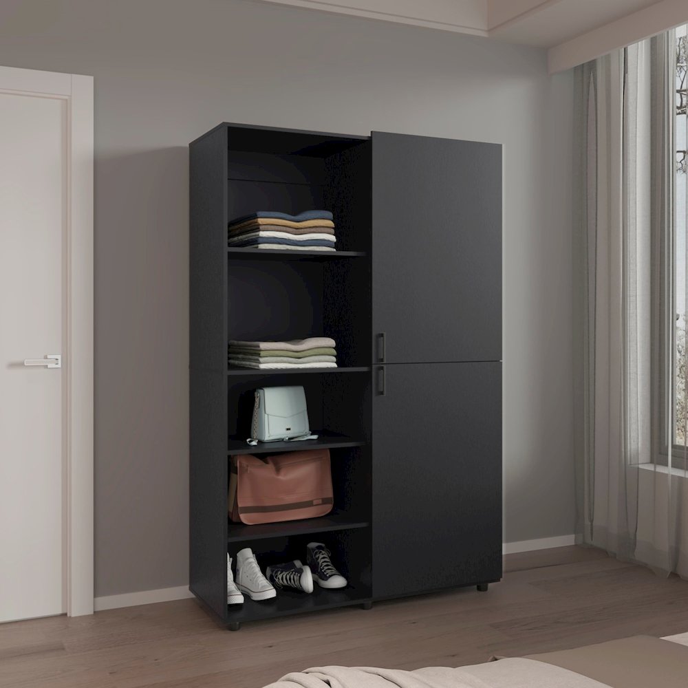 Brewster Wardrobe, 2 Doors, 6 Legs, 7 Shelves, Black Wengue. Picture 3