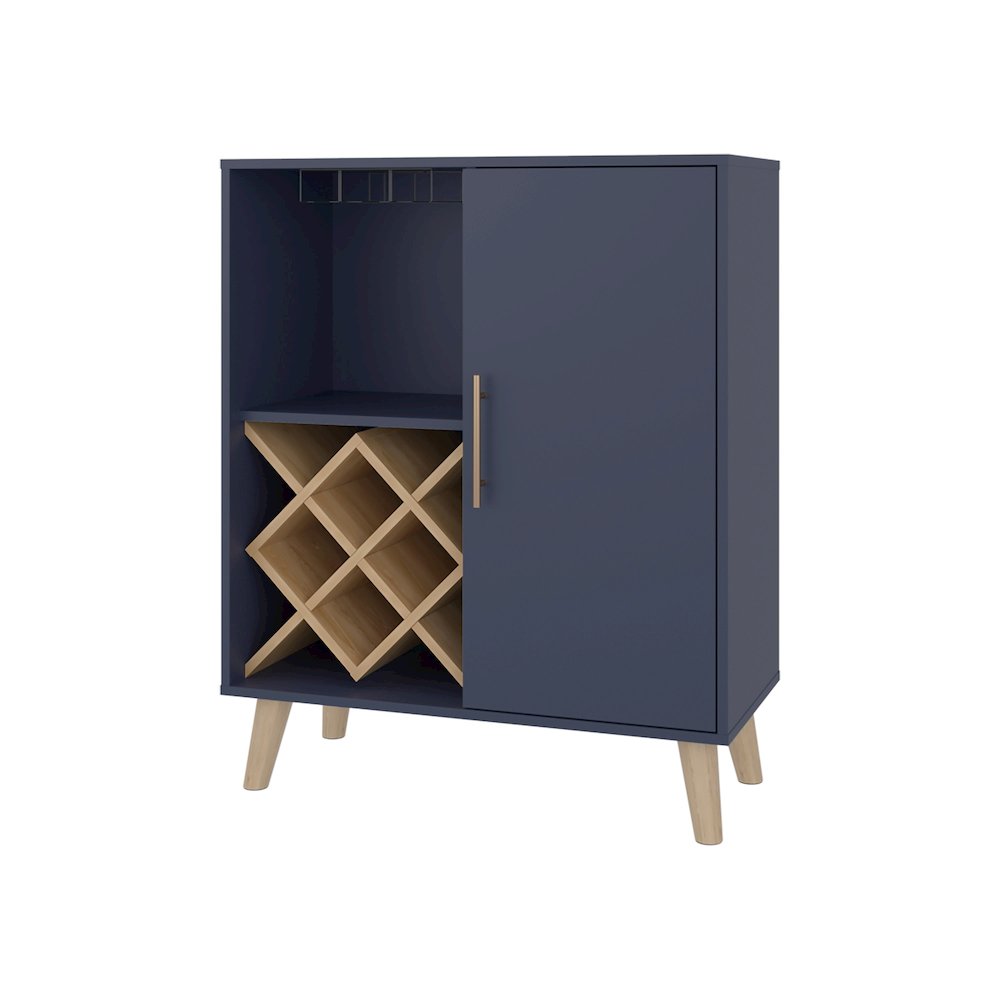 Severn Bar Cabinet, 1 Door, 1 Drawer, 4 Shelves, Alby Blue / Natural Oak. Picture 1