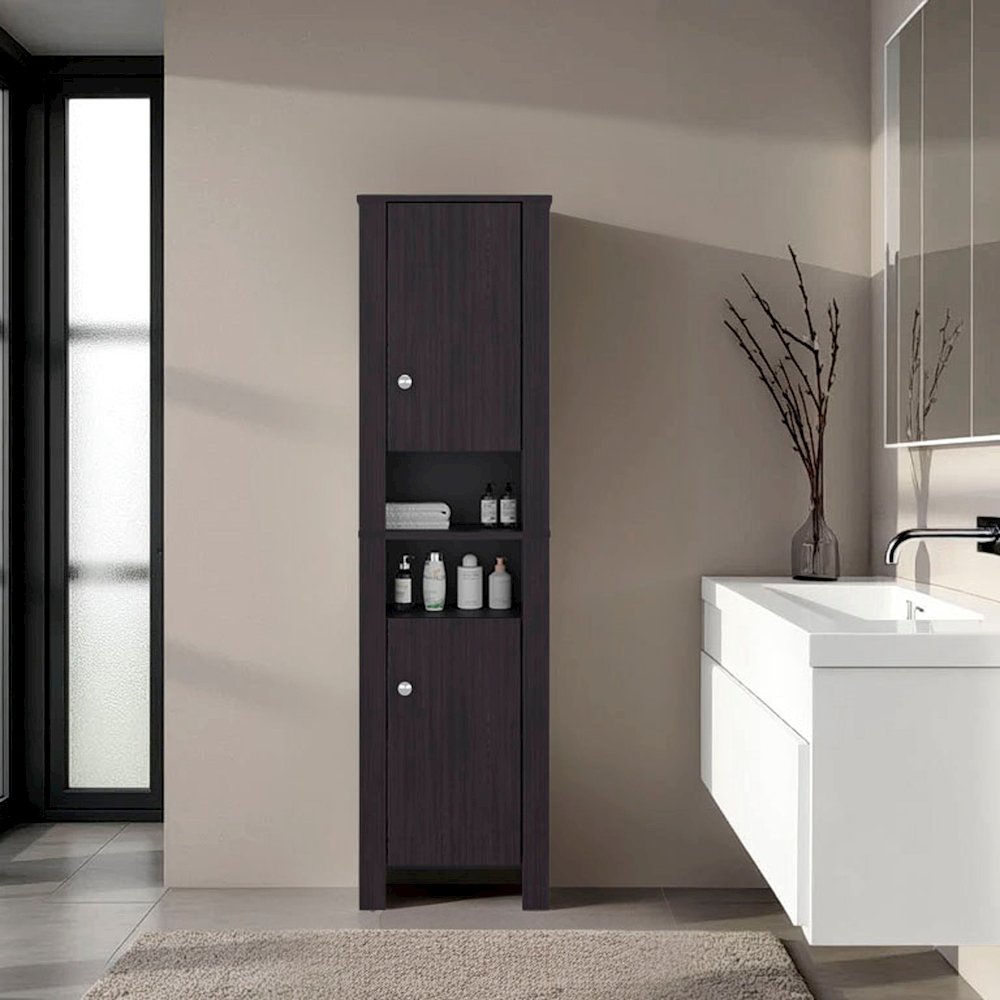 Navassa Bathroom Cabinet, 2 Doors, 6 Shelves, Black Wengue. Picture 4