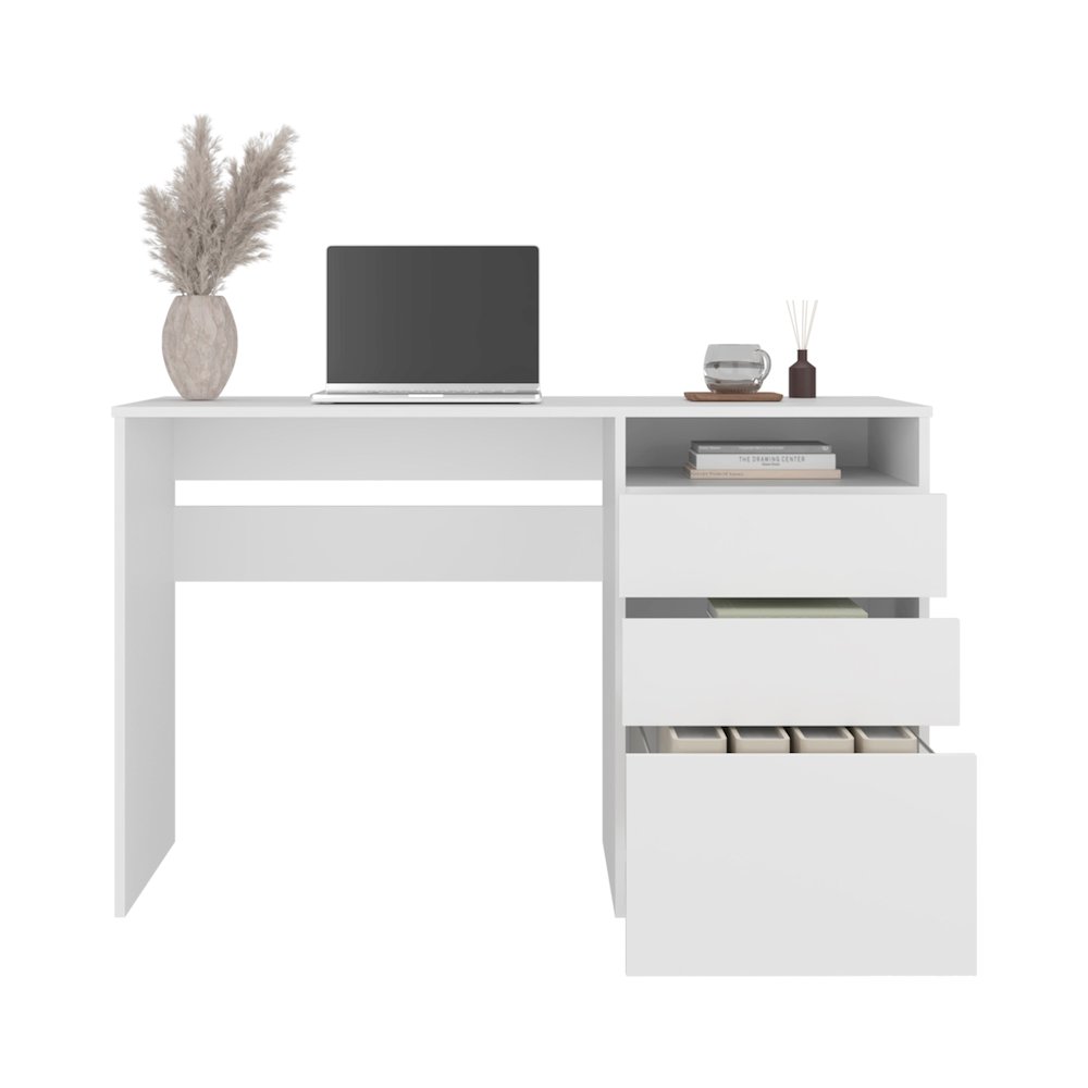 Kenai 3 Drawers Computer Desk, One Shelf, White. Picture 7