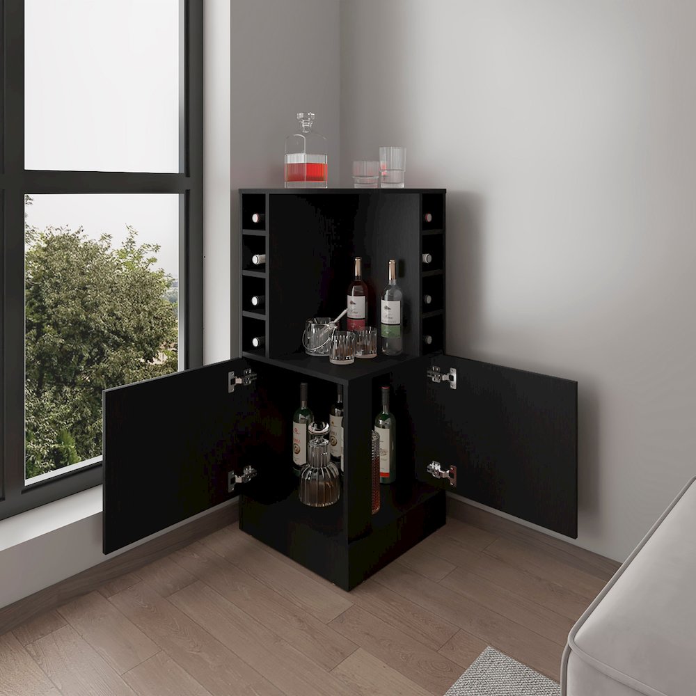 Norwich Bar Cabinet, 2 Doors, 8 Wine Bottle Compartments, Black Wengue. Picture 7