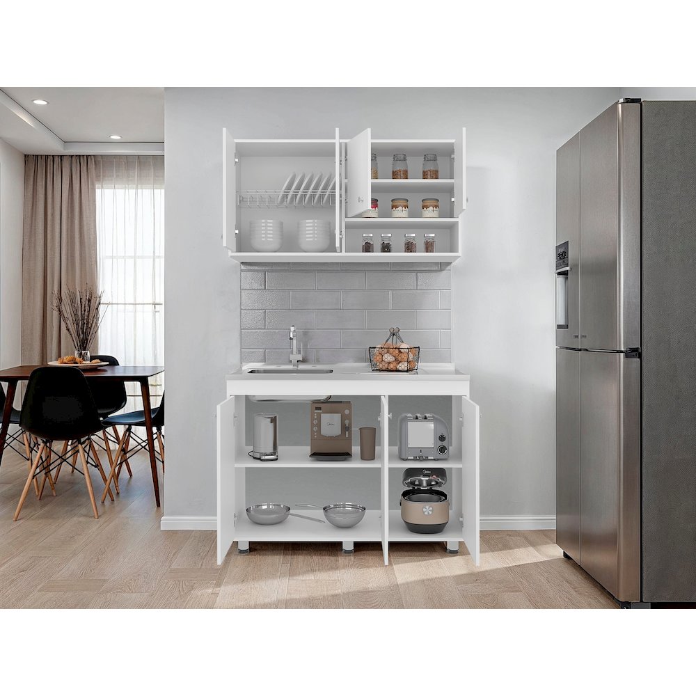 Cohoe Kitchen Cabinet Set, 7 Doors, 8 Shelves, White. Picture 2