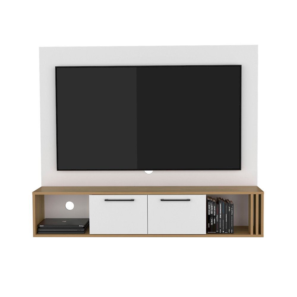 Nuremberg Entertainment Center, 2 Doors, 2 Shelves, White/Natural Oak. Picture 2