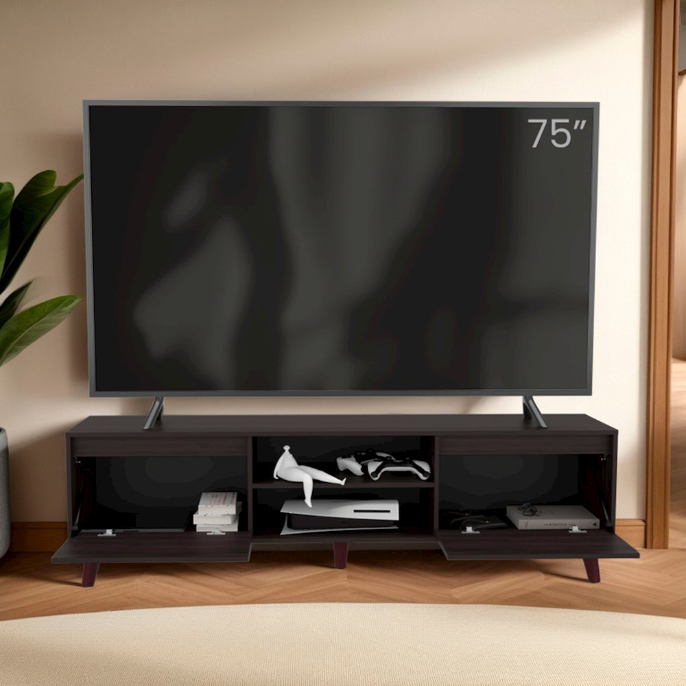 Elaine TV Stand, 2 Doors, 2 Shelves, Black Wengue. Picture 5