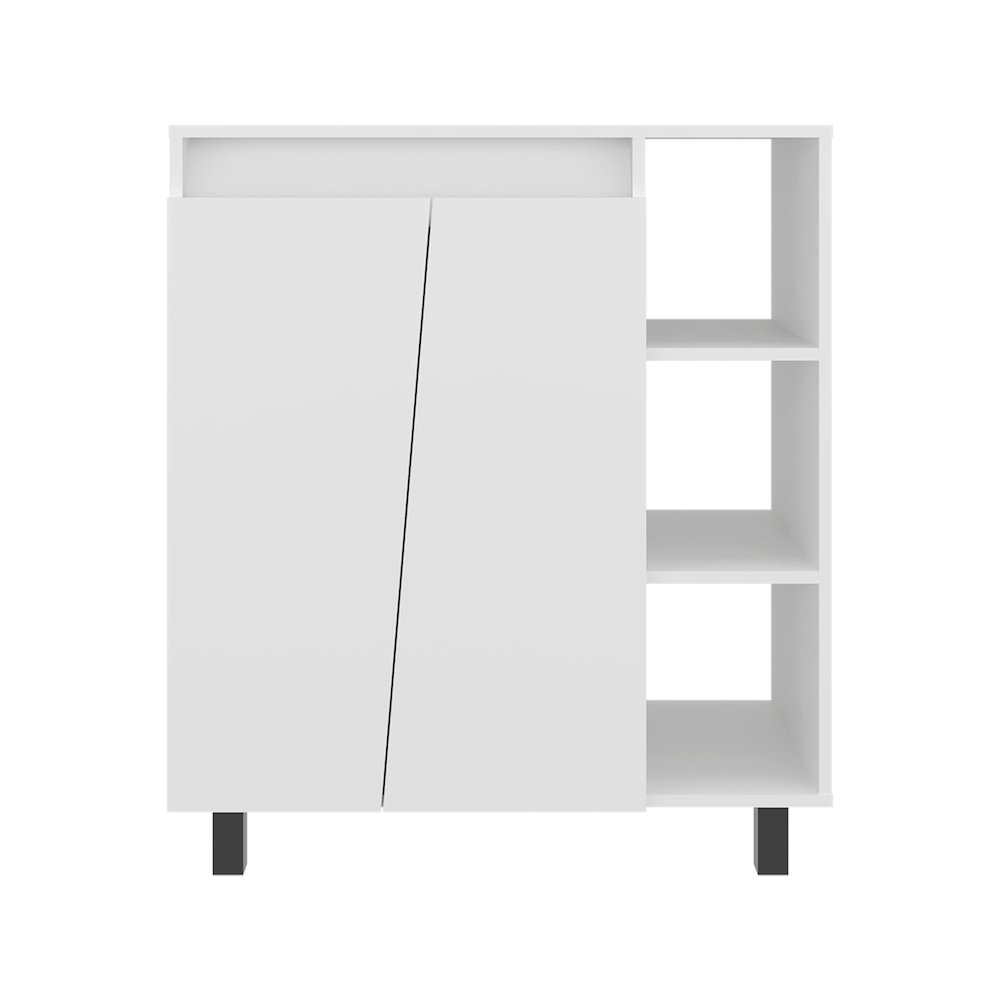 Hazen Microwave Stand with 1 Storage Cabinet, 5 Shelves and 2 Doors, White. Picture 3