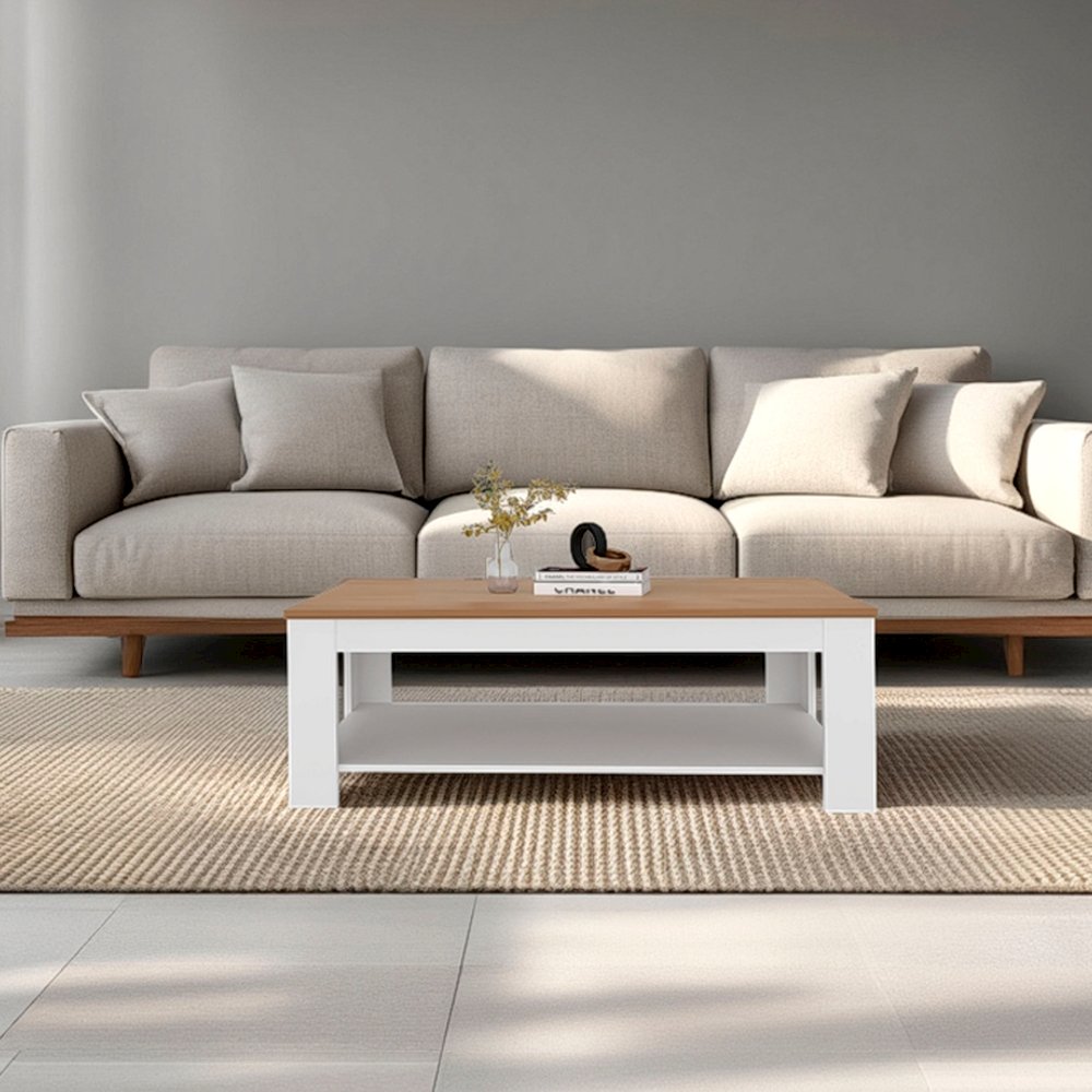 Bowie Coffee Table, 1 Shelf, White / Natural Oak. Picture 4